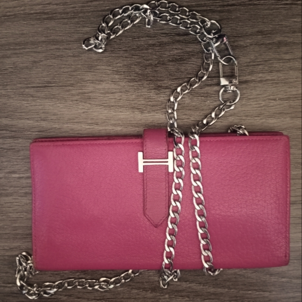 AUTHENTIC Hermès signature berry Epsom Calfskin wallet with removable chain